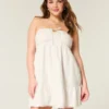 Strapless Embroidered Babydoll Dress