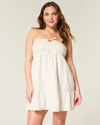 Strapless Embroidered Babydoll Dress