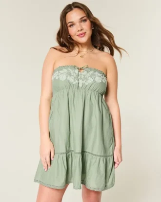 Strapless Embroidered Babydoll Dress