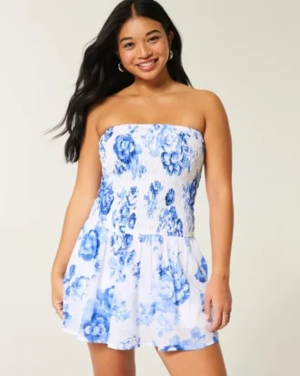 Strapless Smocked Bodice Mini Dress