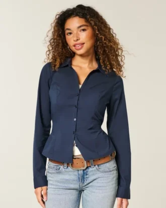 Stretch Poplin Button-Through Shirt