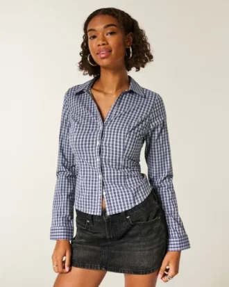 Stretch Poplin Button-Through Shirt