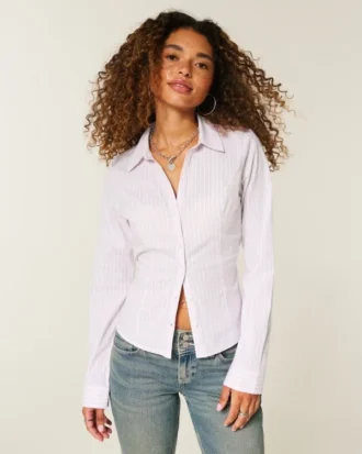 Stretch Poplin Button-Through Shirt