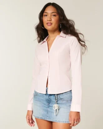 Stretch Poplin Button-Through Shirt