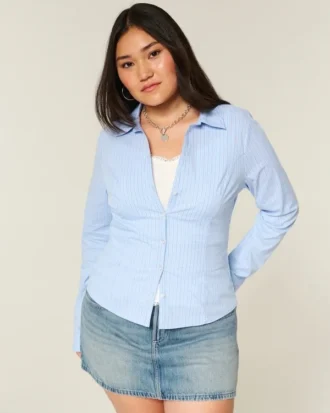 Stretch Poplin Button-Through Shirt