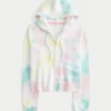 Terry Logo Graphic Wash Effect Zip-Up Hoodie