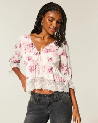 Three-Quarter Sleeve Babydoll Top