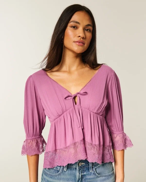 Three-Quarter Sleeve Babydoll Top Three-Quarter Sleeve Babydoll Top