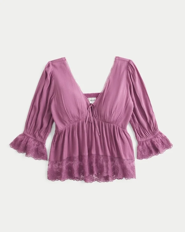 Three-Quarter Sleeve Babydoll Top Three-Quarter Sleeve Babydoll Top