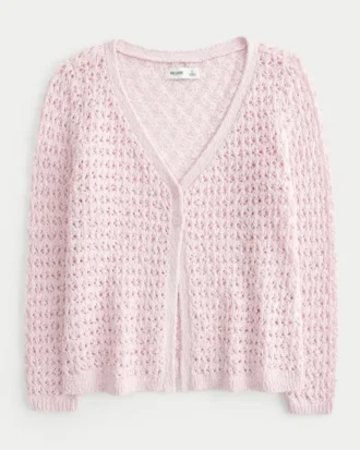 Three-Quarter Sleeve Crochet-Style Cardigan
