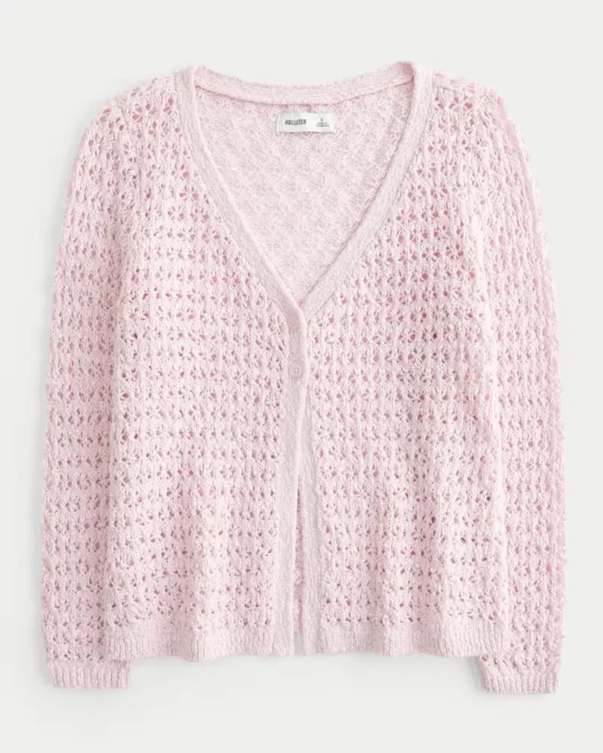 Three-Quarter Sleeve Crochet-Style Cardigan