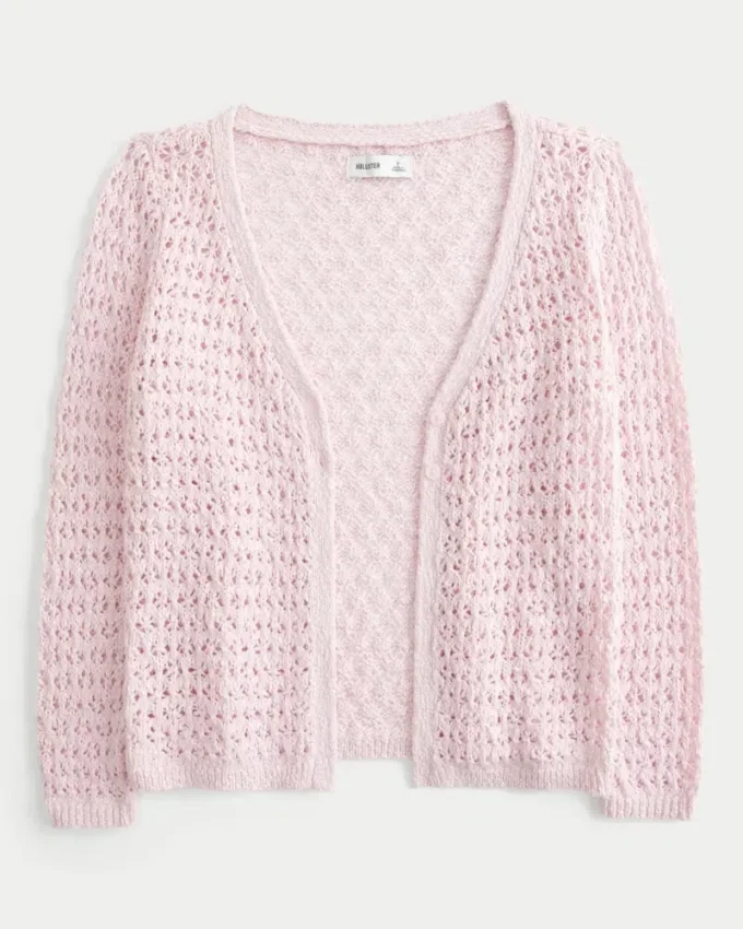 Three-Quarter Sleeve Crochet-Style Cardigan