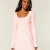 Tie Back Babydoll Sweater Mini Dress