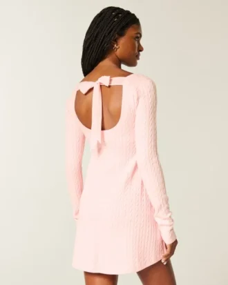 Tie Back Babydoll Sweater Mini Dress