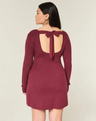 Tie Back Babydoll Sweater Mini Dress