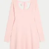 Tie Back Babydoll Sweater Mini Dress