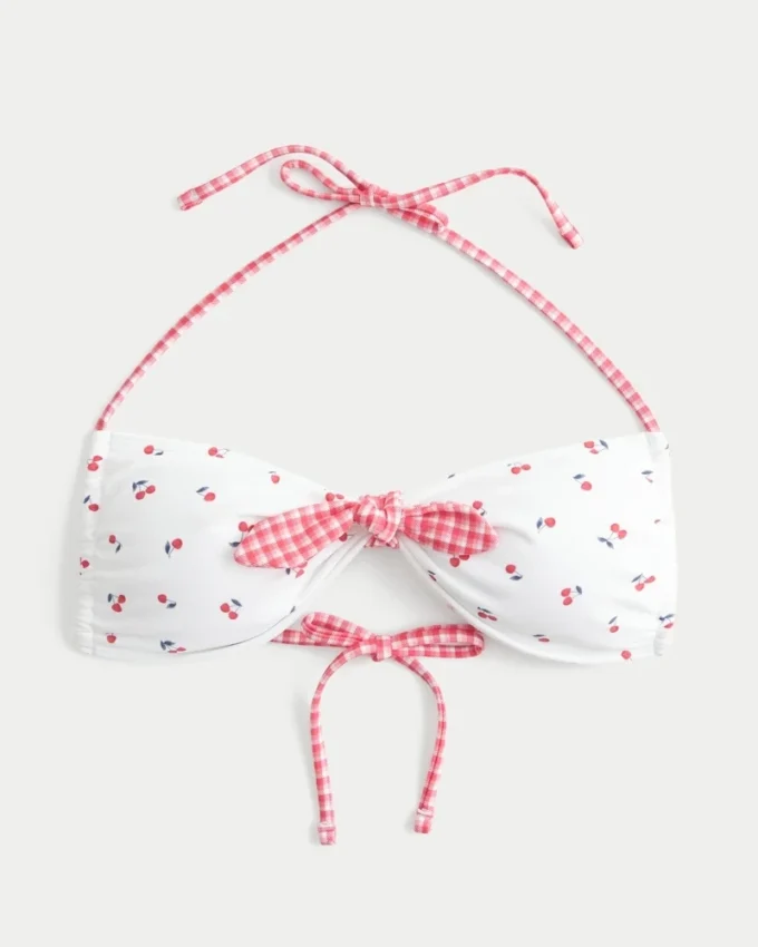 Tie-Front Halter Bandeau Bikini Top