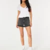 Ultra High-Rise Faded Black Denim Mom Shorts