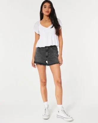 Ultra High-Rise Faded Black Denim Mom Shorts