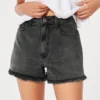 Ultra High-Rise Faded Black Denim Mom Shorts