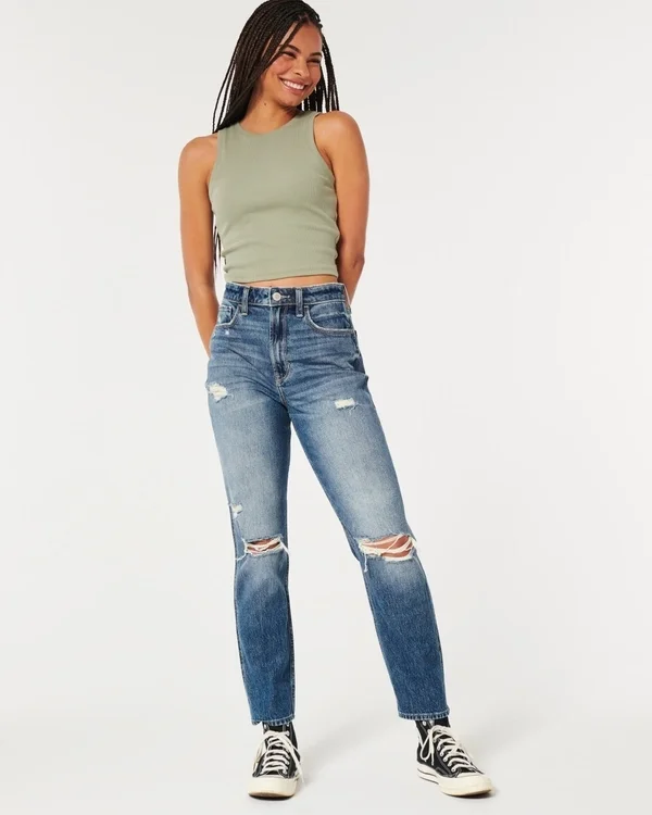 Ultra High-Rise Ripped Medium Wash Mom Jeans Ultra High-Rise Ripped Medium Wash Mom Jeans