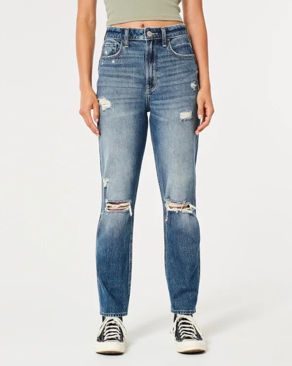 Ultra High-Rise Ripped Medium Wash Mom Jeans Ultra High-Rise Ripped Medium Wash Mom Jeans