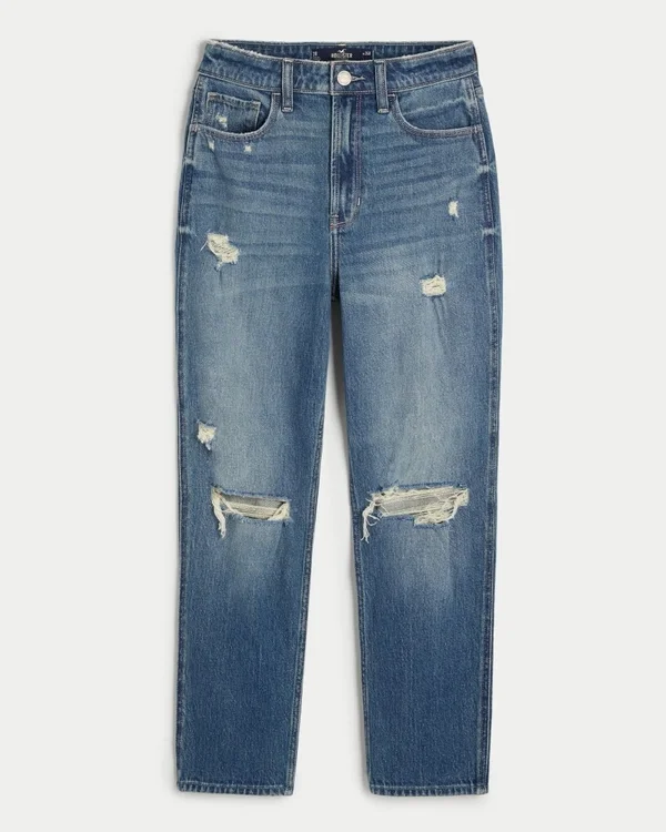 Ultra High-Rise Ripped Medium Wash Mom Jeans Ultra High-Rise Ripped Medium Wash Mom Jeans