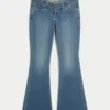Ultra Low-Rise Dark Wash Belted Flare Jeans Ultra Low-Rise Dark Wash Belted Flare Jeans