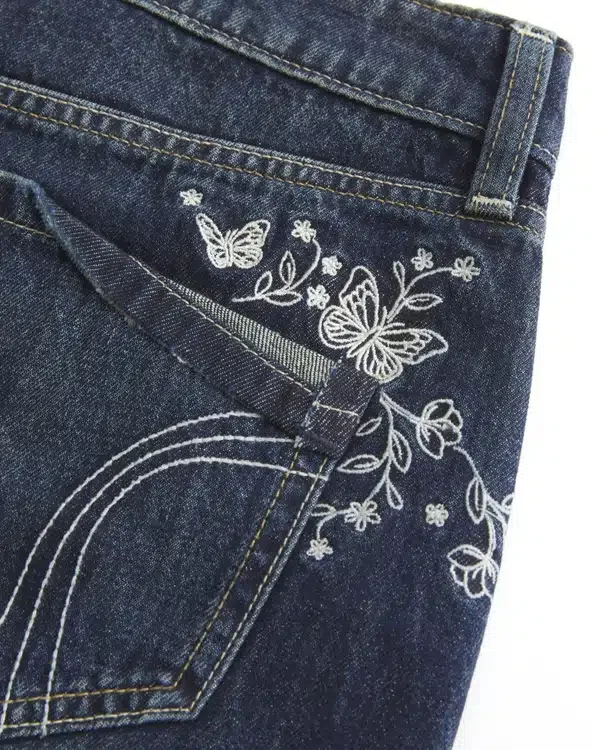 Ultra Low-Rise Dark Wash Butterfly Embroidered Denim Mini Shorts Ultra Low-Rise Dark Wash Butterfly Embroidered Denim Mini Shorts