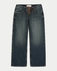 Ultra Low-Rise Dark Wash Lace-Up Baggy Jeans