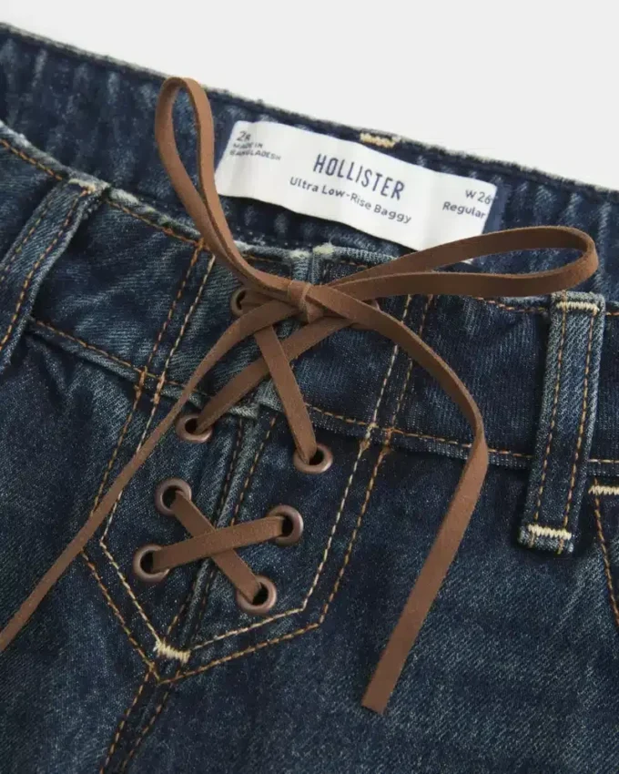 Ultra Low-Rise Dark Wash Lace-Up Baggy Jeans Ultra Low-Rise Dark Wash Lace-Up Baggy Jeans