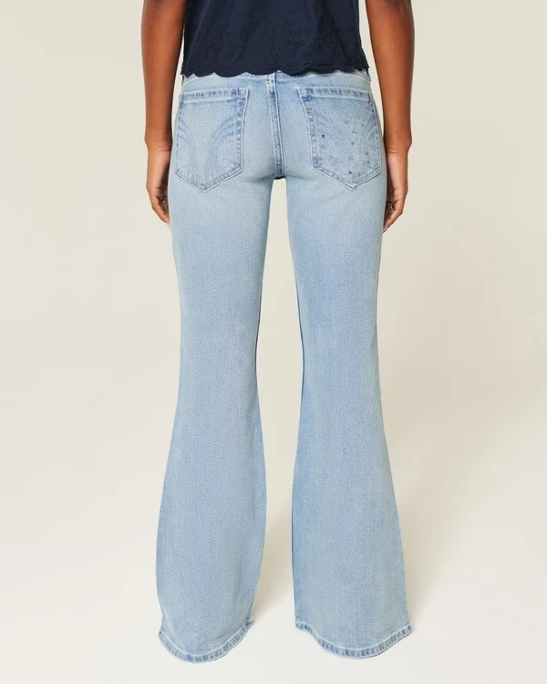 Ultra Low-Rise Distressed Light Wash Sequin Flare Jeans Ultra Low-Rise Distressed Light Wash Sequin Flare Jeans