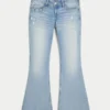 Ultra Low-Rise Distressed Light Wash Sequin Flare Jeans Ultra Low-Rise Distressed Light Wash Sequin Flare Jeans
