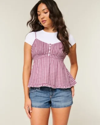 Ultra Low-Rise Distressed Medium Wash Denim Mini Shorts