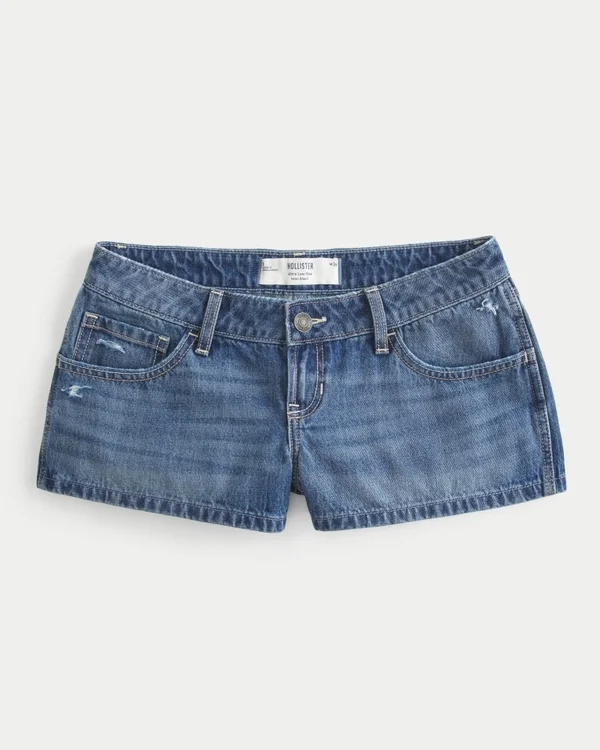 Ultra Low-Rise Distressed Medium Wash Denim Mini Shorts Ultra Low-Rise Distressed Medium Wash Denim Mini Shorts