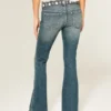Ultra Low-Rise Embroidered Belt Medium Wash Flare Jeans Ultra Low-Rise Embroidered Belt Medium Wash Flare Jeans