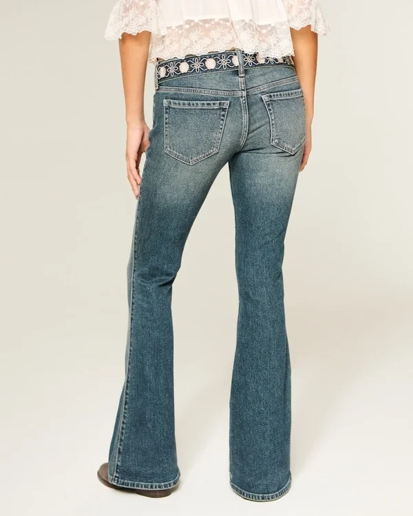 Ultra Low-Rise Embroidered Belt Medium Wash Flare Jeans Ultra Low-Rise Embroidered Belt Medium Wash Flare Jeans