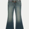 Ultra Low-Rise Embroidered Belt Medium Wash Flare Jeans Ultra Low-Rise Embroidered Belt Medium Wash Flare Jeans