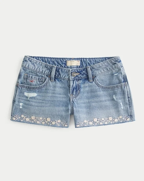 Ultra Low-Rise Embroidered Denim Mini Shorts Ultra Low-Rise Embroidered Denim Mini Shorts