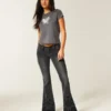 Ultra Low-Rise Floral Embroidery Washed Black Flare Jeans Ultra Low-Rise Floral Embroidery Washed Black Flare Jeans