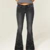 Ultra Low-Rise Floral Embroidery Washed Black Flare Jeans Ultra Low-Rise Floral Embroidery Washed Black Flare Jeans