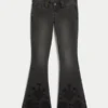 Ultra Low-Rise Floral Embroidery Washed Black Flare Jeans Ultra Low-Rise Floral Embroidery Washed Black Flare Jeans