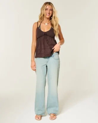 Ultra Low-Rise Light Wash Buckle Back Baggy Jeans