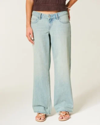 Ultra Low-Rise Light Wash Buckle Back Baggy Jeans