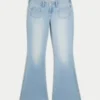 Ultra Low-Rise Light Wash Front Pocket Flare Jeans