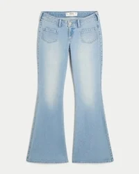 Ultra Low-Rise Light Wash Front Pocket Flare Jeans