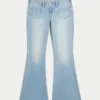 Ultra Low-Rise Light Wash Front Pocket Flare Jeans