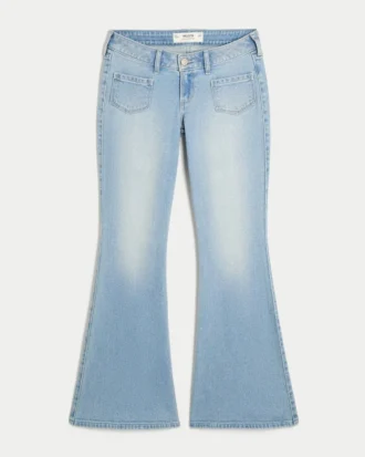 Ultra Low-Rise Light Wash Front Pocket Flare Jeans