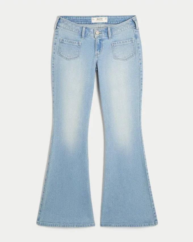 Ultra Low-Rise Light Wash Front Pocket Flare Jeans