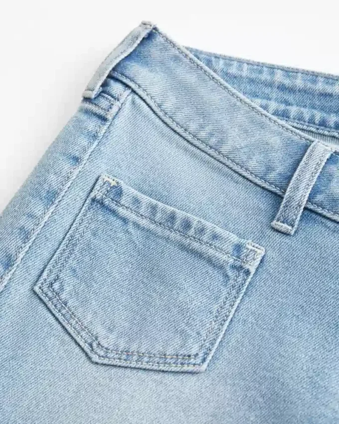 Ultra Low-Rise Light Wash Front Pocket Flare Jeans